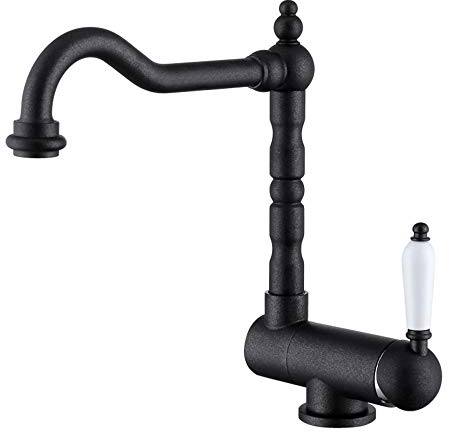 Cuisine européenne antique Pas de fenêtre, évier, chaud et froid, sortie d'eau, robinet, fenêtre intérieure, cuivre, noir, robinet, robinet pliant, réversible, plat, robinet de fenêtre@Noir per