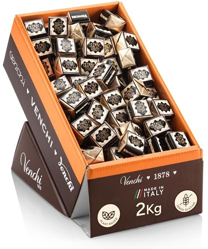 Venchi - Confezione Esposizione Cremino Extra Fondente, 2 kg - 3 Strati Cremosi - Pack da 190 Pezzi - Senza Glutine - Vegano