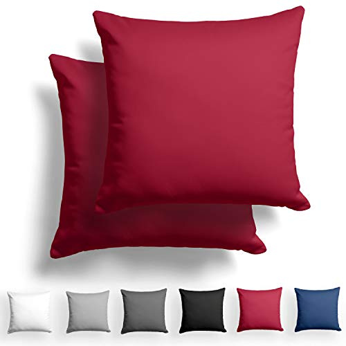 Alreya 2er-Set Mako Satin Kissenbezug 80 x 80 cm - 100% Baumwolle mit Reißverschluss, Superweicher Kopfkissenbezug 80x80, Kissenhülle, Oeko-TEX® Standard Zertifiziert, Rot, nur Kissenbezug