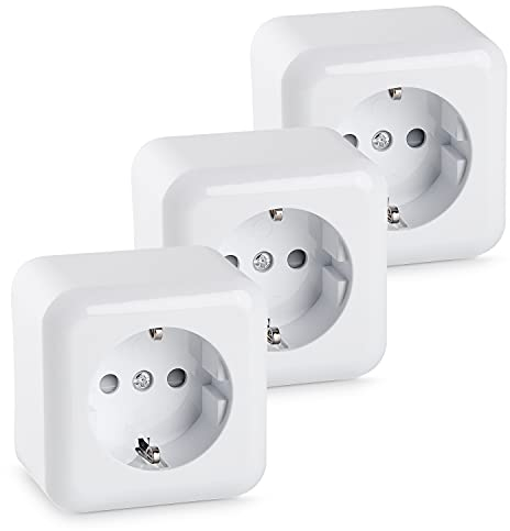 HEITECH Aufputz Schutzkontakt Steckdose weiß - Neues Modell - 3x Wandsteckdose für Innenbereich 250 VAC 16A IP20 - Schuko Steckdose innen Aufputzsteckdose Schutzkontaktsteckdose
