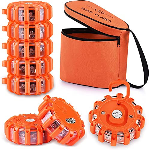 LED Road Flare, Emergency Disc Beacon with 9 Flash Modes, Magnetic Base & Hook Storage Bag Roadside Flashing Warning Lights for Car Truck Boats (8)
