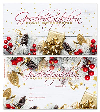 GESCHENKGUTSCHEINcom 10 Stück Geschenkgutscheine. Gutschein-Formular blanko zum selber Ausfüllen für Weihnachten Weihnachtsmotiv. X12018