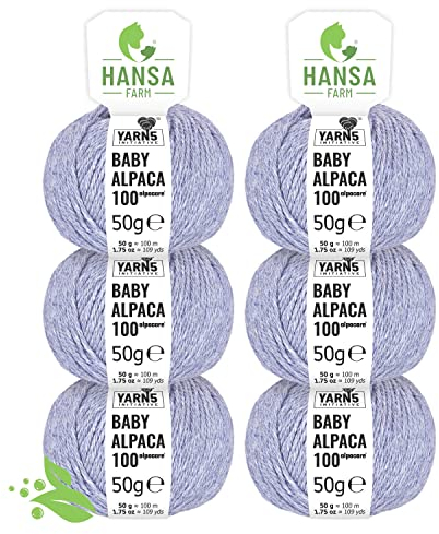 HANSA-FARM | Alpacare 100% die 1. maschinenwaschbare Baby Alpakawolle - 300 Set DK (6 x 50g) - kratzfreie Alpaka Wolle zum Stricken & Häkeln - Gletscher