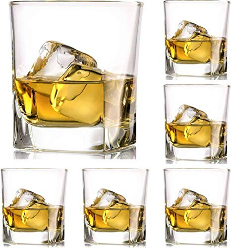 First to act tactical Premium Crystal Whiskey Glasses Set of 6 Large Lead-Free Crystal Glass Tasting Cups Scotch Glasses Tumblers for Drinking Irish Whisky Bourbon Tequila (Square Tumbler, 6 * 9.1oz)