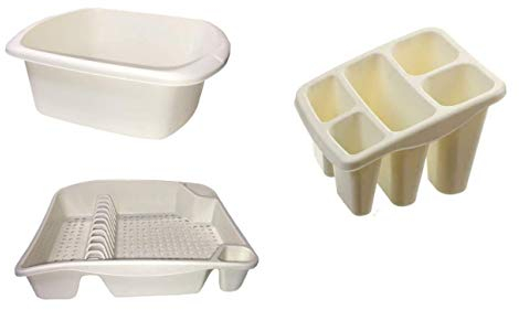 KetoPlastics Cream 3 Piece Kitchen Set - Dish Drainer, Washing up Bowl and Cutlery Drainer