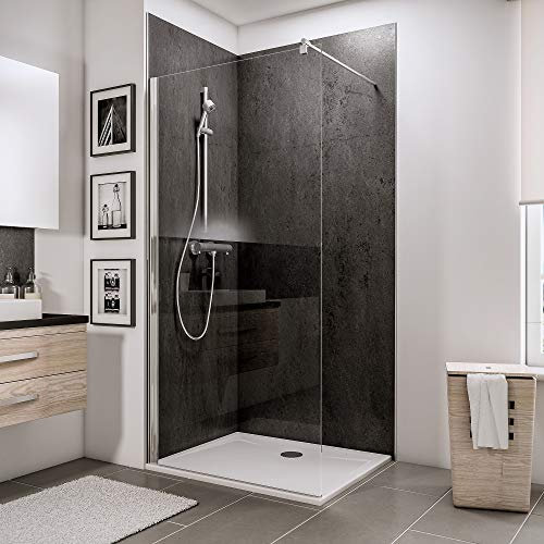 Schulte paroi de douche fixe à l’italienne 90 x 190 cm, barre 122 cm incluse, profilé aspect chromé, montage gauche droite, verre de sécurité transparent antical 5 mm, réglage 86.7-90.0