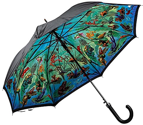 LUCKYWEATHER Regenschirm Stockschirm Damen/Herren Motiv Frog Family Auf-Automatik Double Layer I Stockregenschirm groß und stabil sowie hochwertig verarbeitet I Regenschirme mit UV-Schutz