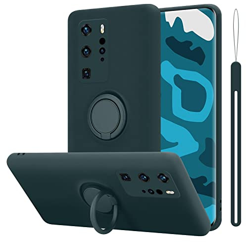 Cadorabo Hülle kompatibel mit Huawei P40 PRO P40 PRO+ Schutzhülle TPU Silikon Case Liquid Design mit Ring Slim Kratzfest Liquidsilikon Microfaser Case Hülle für Huawei P40 PRO P40 PRO+ in Grün