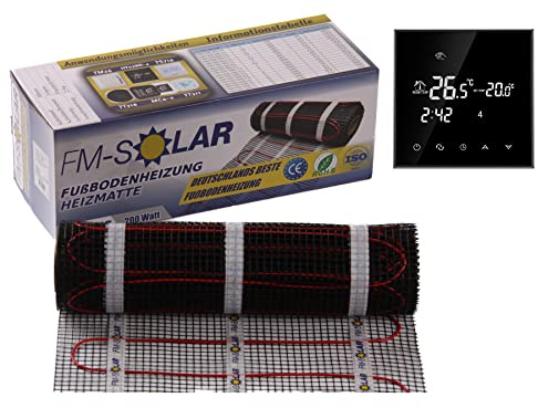 6m² Elektrische Fußbodenheizung 200W/m² elektro Bodenheizung TWiIN Fliese, Thermostat:Touch schwarz