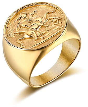 Solid St. George Dragon Slayer Gold Sovereign Signet Ring for Men Size O to Z
