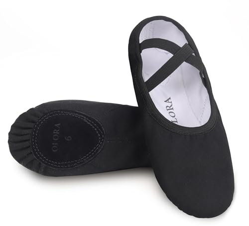 OLORA Ballettschuhe Damen Gymnastikschuhe Ballettschläppchen Ballerinas Tanzschuhe Flach für Erwachsene-Schwarz 42 EU