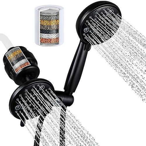 G-Promise Filtered 8 Settings Fixed Shower Head with Handheld Combo, High Output Filter for Hard Water, Reduces Chlorine and Fluoride,1 Cartridge Replacement Included. (Matte Black)