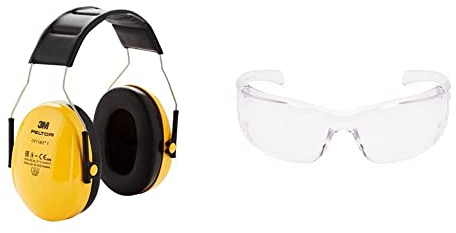 3M Peltor Optime I Kapselgehörschutz H510A mit weichen Polstern, schützt vor hohen Geräuschpegeln im Bereich von 87-98 dB, gelb, 1-er-Pack & 3M Virtua AP Schutzbrille VirtuaA0, AS, UV, PC, klar, 26 g