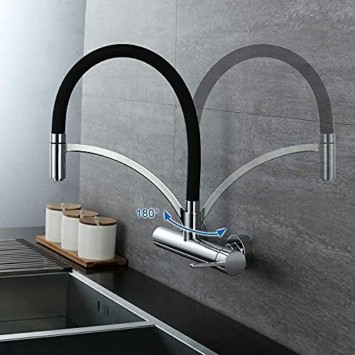 Robinets,Robinet de Cuisine Mural 180 Robinet d'évier rétractable Silicone Noir de qualité avec aérateur Amovible Robinet d'évier en Laiton Little Surprise