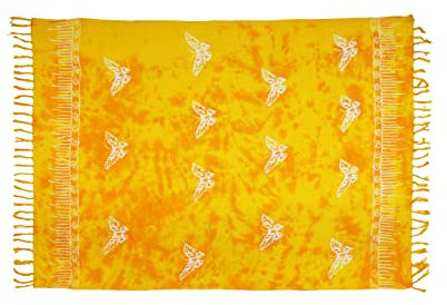 Pareo Sarong Strandtuch Damen - Wickelrock Strand - Handtuch Blickdicht als Wickeltuch oder Handtuchkleid und Wickelkleid Damen - Handarbeit aus Fair Trade Herstellung Batik Gelb Schmetterling