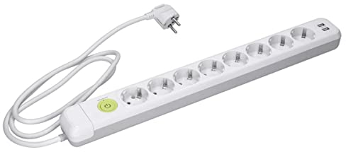 Voxura 8-Fach USB (max. 3,4A) Steckdosenleiste Mehrfachsteckdose Schuko weiß mit EIN- und Aus-Schalter & Kabel 1,5m Zuleitung Überspannungsschutz Wandmontage