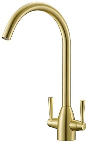 Liquida W05BG Swan Neck Monobloc Twin Lever Brushed Gold Kitchen Mixer Tap