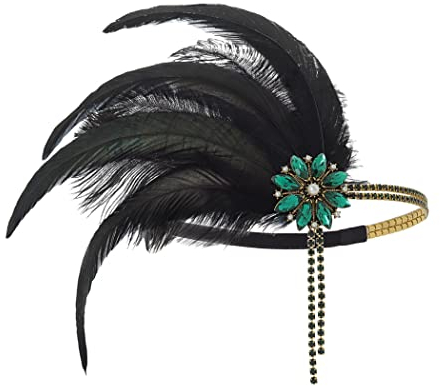 IYOU 1920er Jahre Feder Flapper Kopfschmuck Grün Kristall Gatsby Stirnband Abschlussball Hochzeit Haarschmuck für Frauen