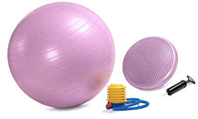 C4B Gymnastikball 65cm und Ballsitzkissen 33cm inkl. Pumpe im SET - Balance-Kissen, Sitzball, Trainingsball, Noppenkissen - Rückentraining für Fitness, Yoga, Gymnastik, Core, für einen starken Rücken