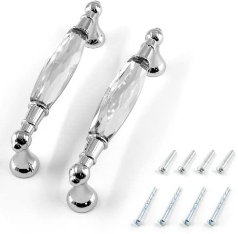 BokWin 2 tiradores de cristal para cajones de 5 pulgadas, tiradores de puerta de cristal transparente para armario, aparador