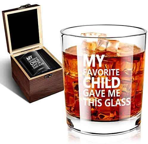 My Favorite Child Gave Me This Glass, vaso de whisky en valiosa caja de madera, vaso de whisky de 12 onzas para papá, vaso escocés novedoso de hijo en Navidad Día del Padre