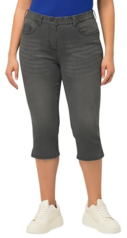 Ulla Popken Damen große Größen Übergrößen Plus Size Capri Jeans Sarah, schmale 5-Pocket-Form, Saumschlitz hellgrau Denim 44 818435904-44