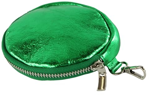modamoda de P10 / P08 Damen Leder Rauleder Geldbörse Münzgeldbörse Taschenanhänger ø 11,5 cm handmade in Italy, Farbe:Grün-Metallic