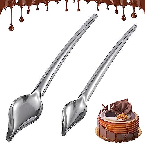 Cisixin 2 Stück Edelstahl Dekorlöffel mit Präzisionsspitzen, DIY Kulinarisch Zeichnen Löffel Dekorierlöffel Set zum Dekorieren,Teller,Schokolade,Kuchen,Dessert
