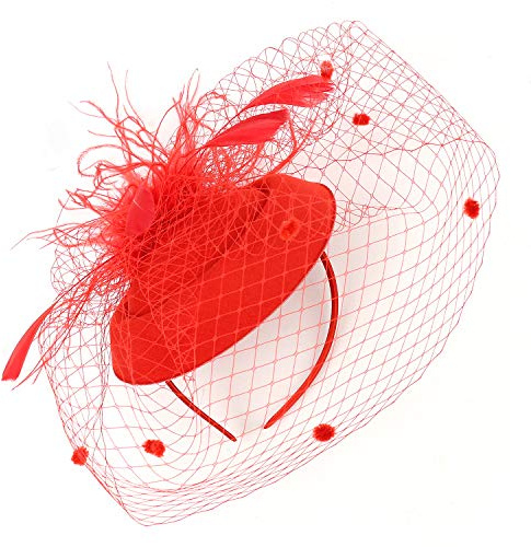 LJRPUPY Women Vintage Fascinator Hat Feather Mesh Net Veil Hat Hairpin Hairband Bridal Wedding Cocktail Tea Party Headwear