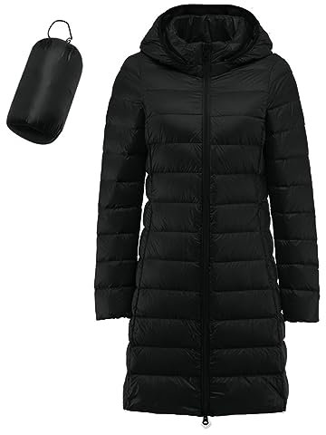 Daunenjacke Damen Outdoor Wintermantel Wasserdicht Atmungsaktiv Elegant Winterjacke Abnehmbare Mütze Daunenmantel Dünne Leicht Faltbar Steppmantel Mantel Warm Puffer Funktionsjacke