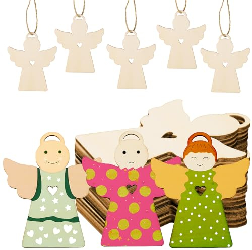 24 Stück Holzscheiben Weihnachtsbaumanhänger Holz zum Basteln Tannenbaumschmuck DIY Holzanhänger Weihnachten Bemalen Scheiben Weihnachtsanhänger Weihnachtsdeko Tannenschmuck Anhänger Deko (Engel)