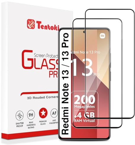 Tentoki Verre Trempé pour Xiaomi Redmi Note 13/13 Pro 4G / 5G [lot de 2] vitre Protection écran -sans Bulles d'air - [Anti Rayures, Dureté 9H] -Noir