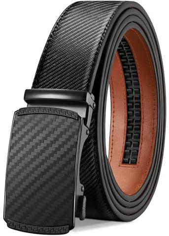 TANGCHAO Cinturones Hombre, Hebilla Automática Ajustable | Cinto homem Trinquete, apto trajes oficina profesionales y vaqueros, tonos negro/marrón, largo 115–145cm