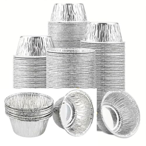 Ramequin en Aluminium De Haute Qualité Recyclable x100pcs - Moule À Tartelette Jetable Et Réutilisable 150ml, Résistant À La Chaleur - Idéal Pour La Pâtisserie, Facile À Nettoyer