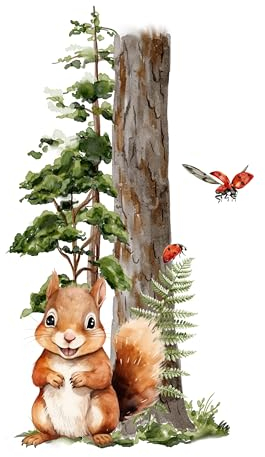 GRAZDesign Wandtattoo Eichhörnchen im Wald, Waldtiere Wandsticker für Babyzimmer und Kinderzimmer, Wandeko für Jungen und Mädchen - 53x30cm
