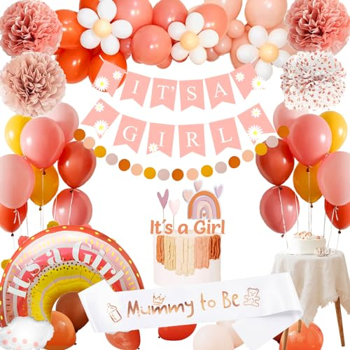 Babyparty Deko Mädchen, Baby Shower Girl, Boho Rosa Baby Party Dekoration, Its a Girl, Babyshowerparty Deko, Babyparty Ballon Girlande für Gender Reveal
