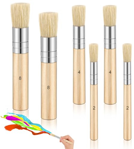 6 Pieces Wooden Stencil Brushes Set Natural Bristle Paint Brushes art painting bristle brushes for Acrylic Painting, Oil Painting, Watercolor Painting, Card Making, DIY Art Crafts Projects, 3 Sizes