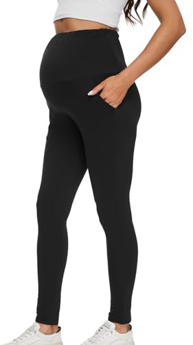 Brynmama Pantalons de Maternité en Coton pour Femme Solide Pantalon Grossesse sur Le Ventre Leggings Maternité avec Poches