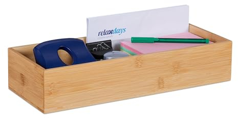 Relaxdays Aufbewahrungsbox, Schreibtisch Organizer Büro, Bambus, Bad Kosmetik Aufbewahrung, HBT: 7,5 x 38 x 15 cm, Natur