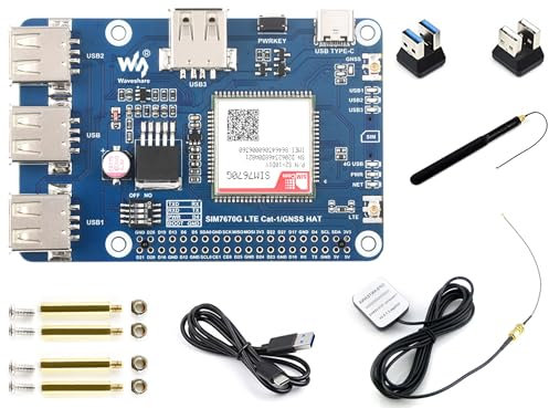 SIM7670G LTE Cat-1/GNSS HAT Board for Raspberry Pi 5/ 4B/ 3B+/3B/ Zero W/Zero 2W, Support Global Multi-Band LTE 4G Cat-1/ GNSS Positioning/Dial-up on Windows/Linux/, with 3X USB 2.0 Extended Ports