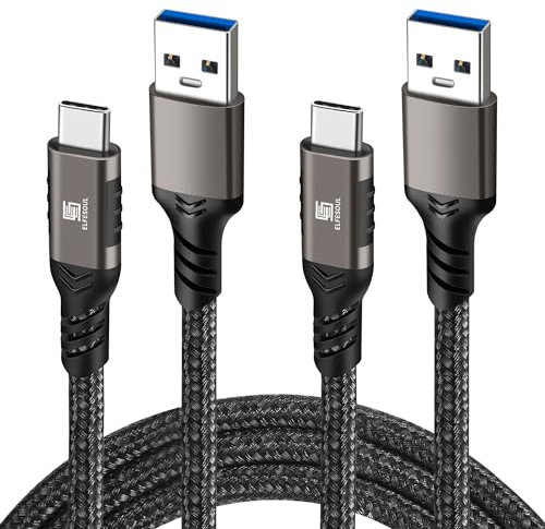 USB C Cable 3.3ft, USB-A to USB-C Cable USB 3.1 USB 3.2 Gen2 10Gbps Data Charger Cord for Samsung Galaxy S24 S23 S22 S21 S20 S10 S9, Android Auto USB Cord and iPhone 15/15 Pro, Nylon Braided, 2 Pack