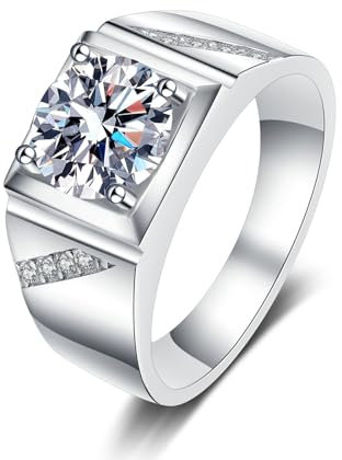 KnSam Weißgold 14K Au585 Verlobungsring, 2ct Labor Erstellt Diamant Pärchen Ringe Klassiker Rund Design, Gold 585 Hochzeitsring Echte Goldschmuck für Herren, Gr.62 (19.7)