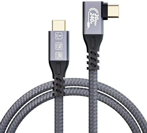 MOPOCHG 240W USB C auf USB C Kabel 1M 90 Grad USB C 3.2 Ladekabel, 20Gbps Datenkabel 4K@60Hz Videokabel Typ C Monitor Kabel PD3.1 Schnellladekabel für iPhone 15 Pro Max, MacBook, Samsung S24/S23