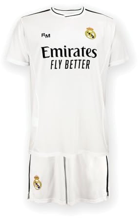 Real Madrid - Maillot et Pantalon Domicile Saison 24/25, Blanc, 8 Ans, Réplique Avec Licence Officielle
