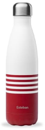 Qwetch - Bouteille Personnalisée Isotherme 500ml Marinière - Gourde Nomade Inox Recyclé - 24h Froid et 12h Chaud - Etanche, Sans BPA & Réutilisable (Bleu)