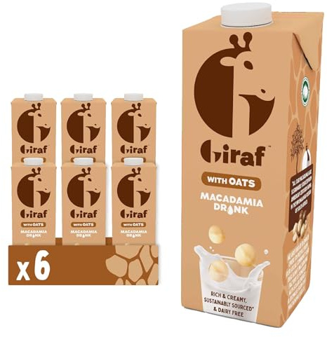 GIRAF Macadamia Milk with Oats Drink (6 x 1L) Rich & Creamy, 100% Plant-Based, Dairy-Free, Vegan, No Added Sugar, Sustainably Sourced, No Vegetable or Seed Oils