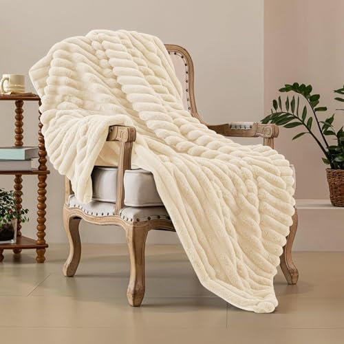 Kuscheldecke Kaninchen Plüsch Decke Super Soft Wohndecke Dick 540 G/M² Flanell Decke Couchdecke Warme Überwurfdecke Sofadecke Vielseitig Blanket Für Bett Sofa Schlafzimmer Büro Aprikose 180 x 230cm