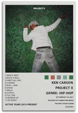 QINGYANG Ken Carson Project XAlbum-Cover-Poster, HD-Druck, Raum, ästhetische Kunst, Musikposter, Lebensbild, Schlafzimmer, Wanddekoration, Kunst, 50 x 75 cm, ungerahmt, 4