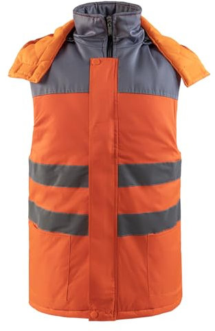 Oralidera Herren Hi Viz Bodywarmer Reflektierend Sicherheitsweste Winter Warme Arbeitsweste Funktionsweste mit Kapuze, Orange+Grau, L