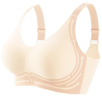 Generisch BH Damen Ohne Bügel Push Up Super Gather BH Wireless Push Up BH Damen Seamless Sport BH Damen Sport BH Yoga Bra Gegen Hängebrust Brüste Stretch Atmungsaktiv Sport Top Beige,XXXL